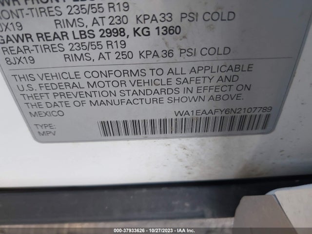 WA1EAAFY6N2107789 Audi Q5 Premium Plus 45 Tfsi S Line Quattro S Tronic