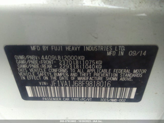 JF1VA1J68F9818016 Subaru Wrx Limited
