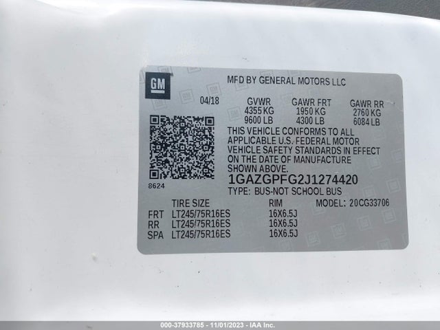 Chevrolet Express 3500 Lt 2018 1GAZGPFG2J1274420 Image 9