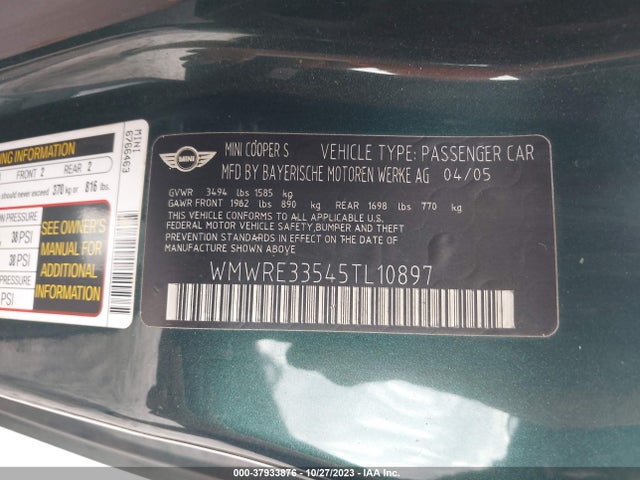 2005 MINI COOPER S WMWRE33545TL10897 Photo 8