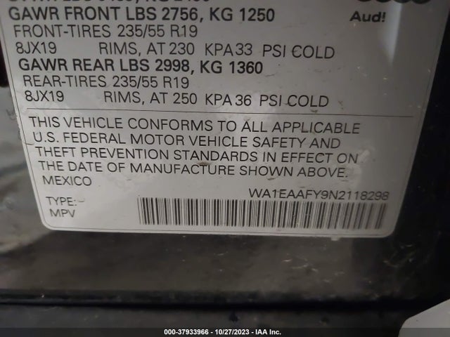 WA1EAAFY9N2118298 Audi Q5 Premium Plus 45 Tfsi S Line Quattro S Tronic
