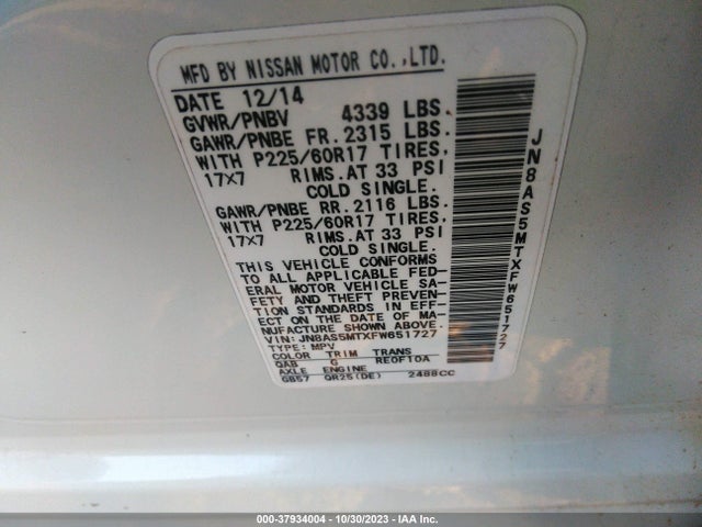 Nissan Rogue Select S 2015 JN8AS5MTXFW651727 Image 9