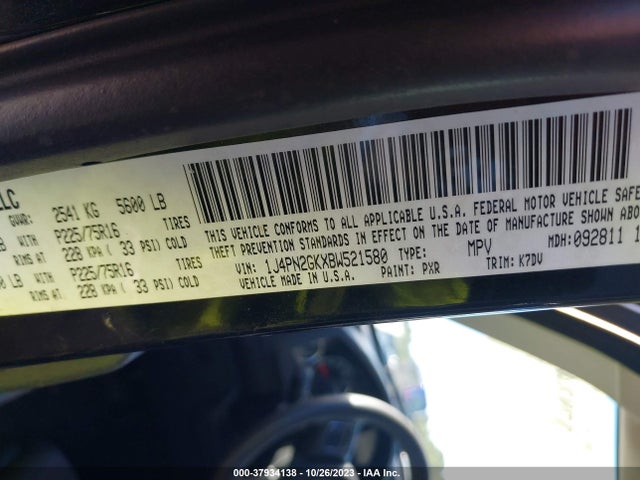 2011 JEEP LIBERTY SPORT VIN: 1J4PN2GKXBW521580