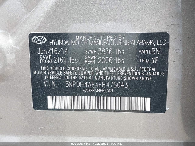 Hyundai ELANTRA SE 2014 5NPDH4AE4EH475043 Image 9