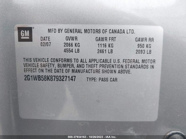 Продажа на аукционе авто 2007 Chevrolet Impala Ls, vin: 2G1WB58K879327147, номер лота: 37934163