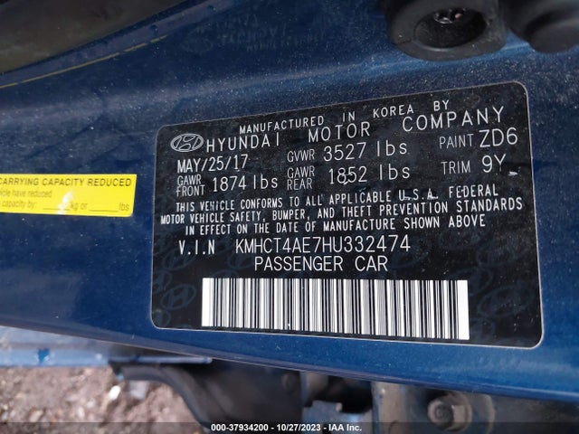2017 HYUNDAI ACCENT SE VIN: KMHCT4AE7HU332474