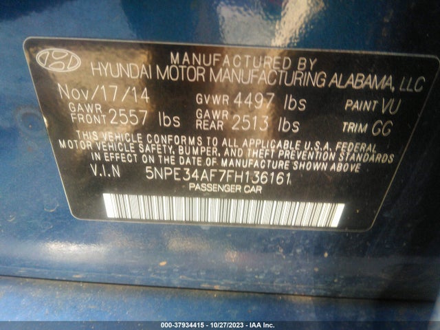 Hyundai Sonata 2.4l Limited 2015 5NPE34AF7FH136161 Image 9