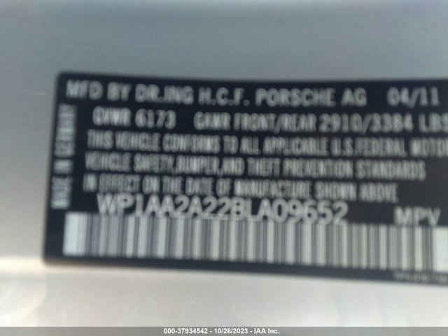 2011 PORSCHE CAYENNE WP1AA2A22BLA09652 Photo 8