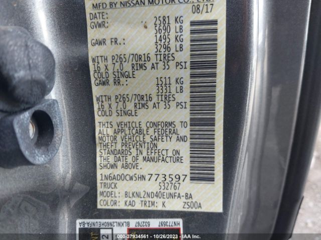 1N6AD0CW5HN773597 Nissan Frontier Sv V6