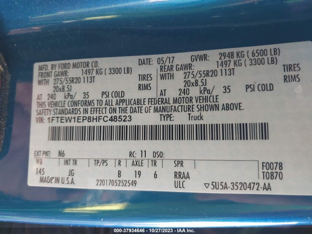 Ford F-150 Xl 2017 1FTEW1EP8HFC48523 Image 9