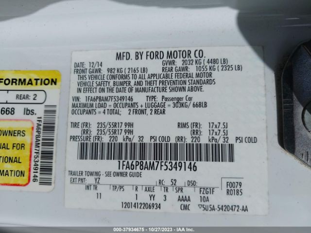 1FA6P8AM7F5349146 Ford Mustang V6
