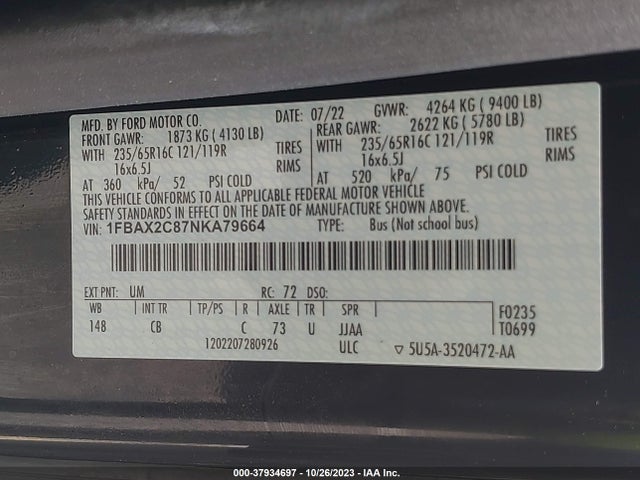 Ford Transit Passenger Wagon Xlt 2022 1FBAX2C87NKA79664 Image 9
