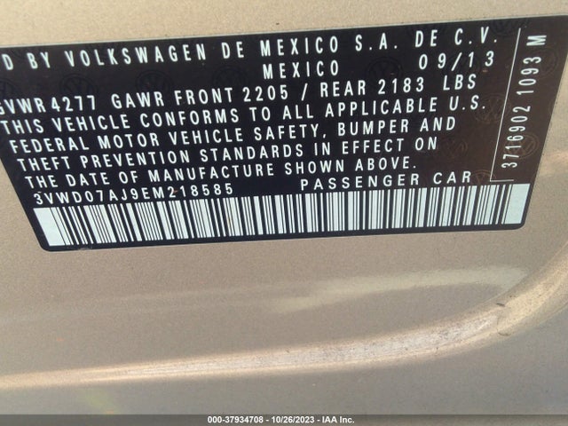 3VWD07AJ9EM218585 Volkswagen Jetta Sedan Se W/connectivity/sunroof