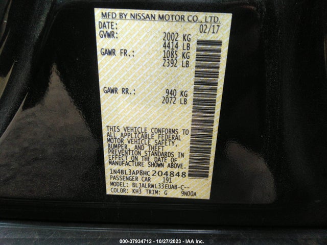 2017 NISSAN ALTIMA 3.5 SL VIN: 1N4BL3AP8HC204848