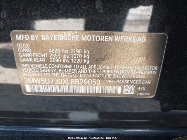 2020 Bmw 3 Series M340i მანქანა იყიდება აუქციონზე, vin: 3MW5U7J0XL8B29050, აუქციონის ნომერი: 37934733