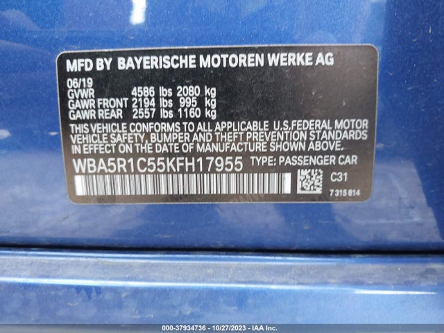 2019 BMW 330I VIN: WBA5R1C55KFH17955