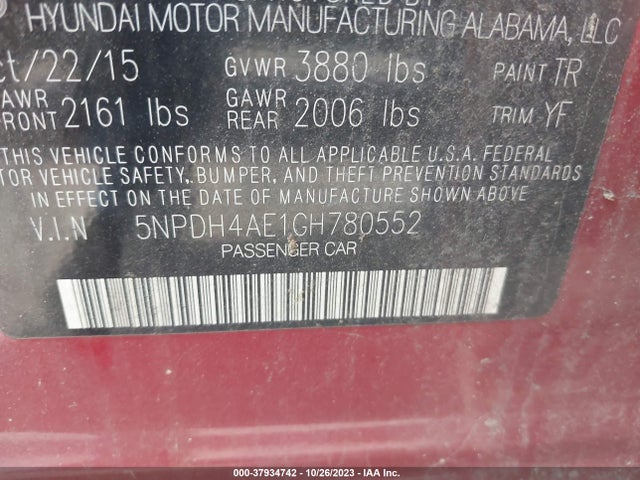 Hyundai Elantra Value Edition 2016 5NPDH4AE1GH780552 Image 9