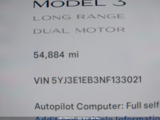 Tesla Model 3 Long Range Dual Motor 2022 5YJ3E1EB3NF133021 Image 15