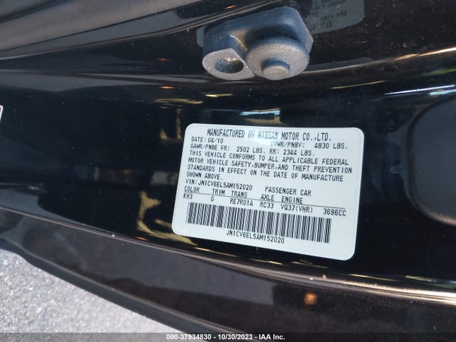2010 INFINITI G37 COUPE X VIN: JN1CV6EL5AM152020