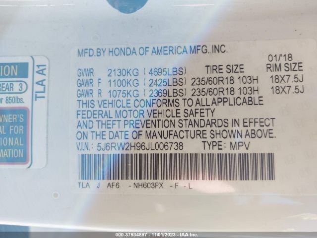 5J6RW2H96JL006738 Honda Cr-v Touring