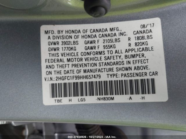 2HGFC1F99HH657479 Honda Civic Sedan Touring