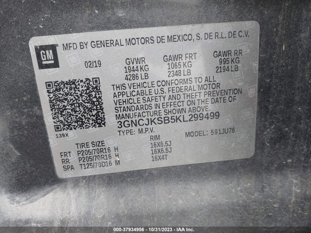 Chevrolet TRAX LS 2019 3GNCJKSB5KL299499 Image 9