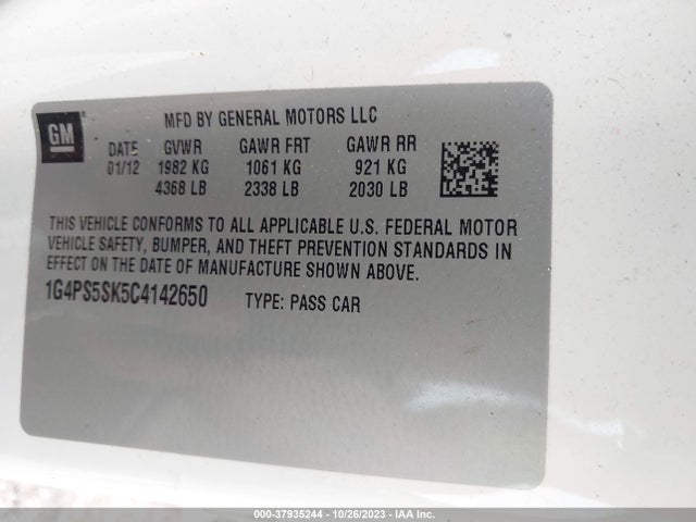 37935244 :رقم المزاد ، 1G4PS5SK5C4142650 vin ، 2012 Buick Verano Leather Group مزاد بيع