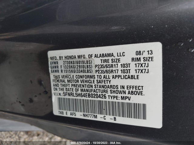 Honda Odyssey Ex-l 2014 5FNRL5H64EB020426 Image 9