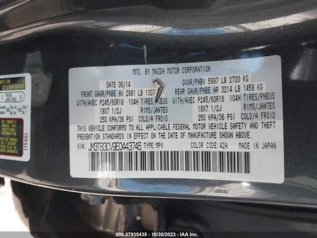 2014 MAZDA CX-9 TOURING VIN: JM3TB3CV9E0443746