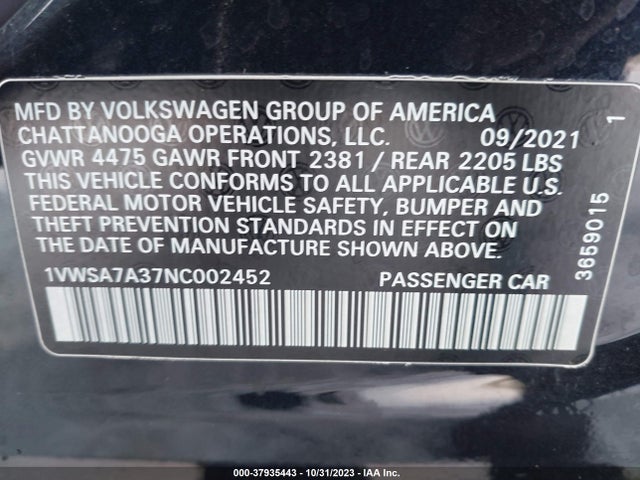 1VWSA7A37NC002452 Volkswagen Passat 2.0t Se