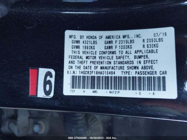 1HGCR2F16HA015494 Honda Accord Sedan Sport Se