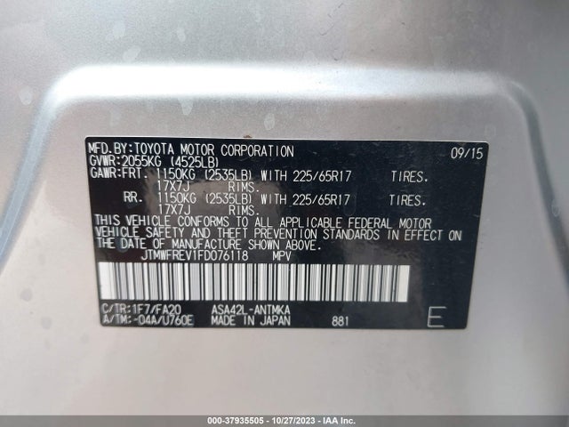 Toyota Rav4 Xle 2015 JTMWFREV1FD076118 Image 9