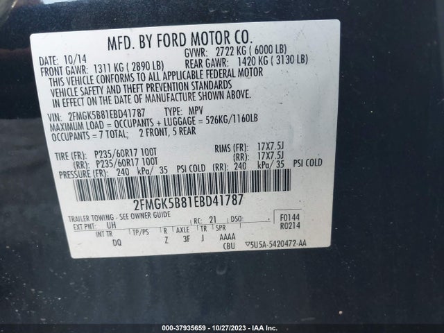 Ford FLEX SE 2014 2FMGK5B81EBD41787 Image 9