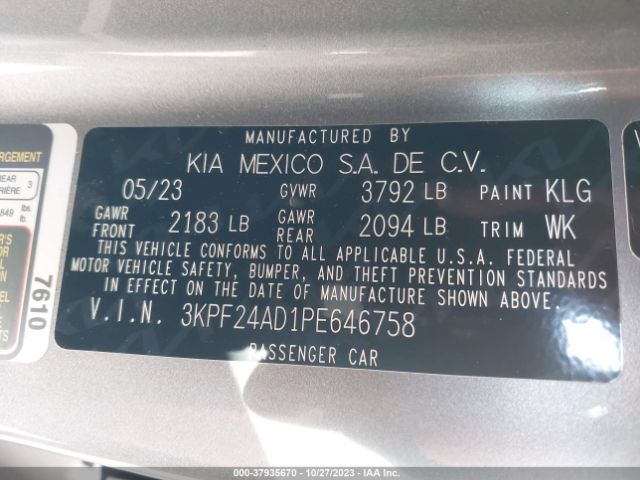 3KPF24AD1PE646758 KIA Forte Lxs