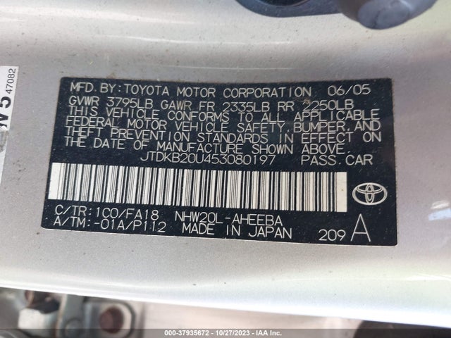 2005 TOYOTA PRIUS VIN: JTDKB20U453080197