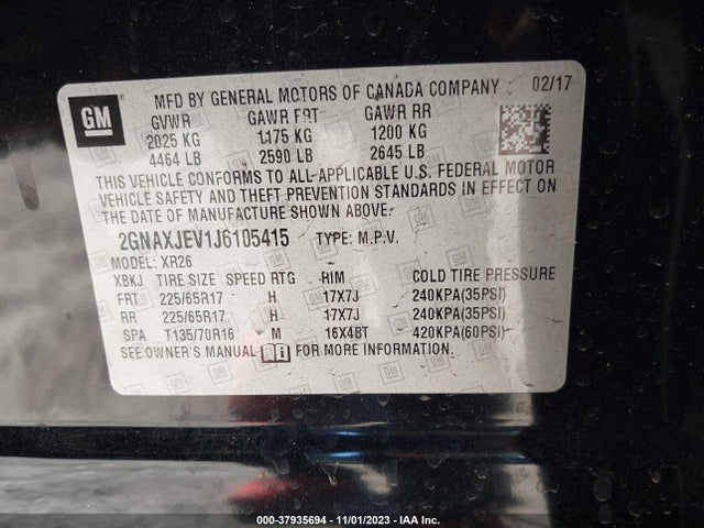 Chevrolet EQUINOX LT 2018 2GNAXJEV1J6105415 Image 9
