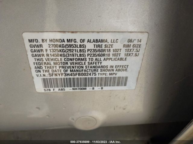 5FNYF3H45FB002475 Honda Pilot Ex