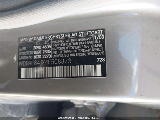 2004 MERCEDES-BENZ C-CLASS 3.2L VIN: WDBRF84JX4F508873