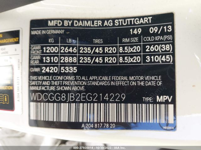 WDCGG8JB2EG214229 Mercedes-Benz Glk-class Glk 350