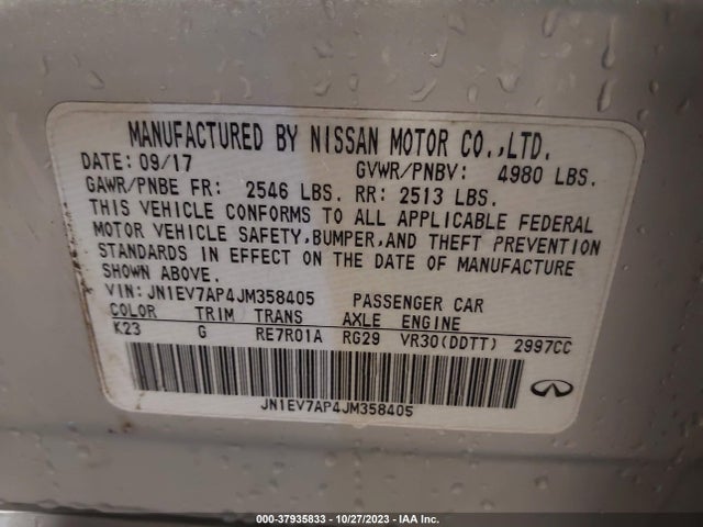 37935833 :رقم المزاد ، JN1EV7AP4JM358405 vin ، 2018 Infiniti Q50 3.0t Sport مزاد بيع