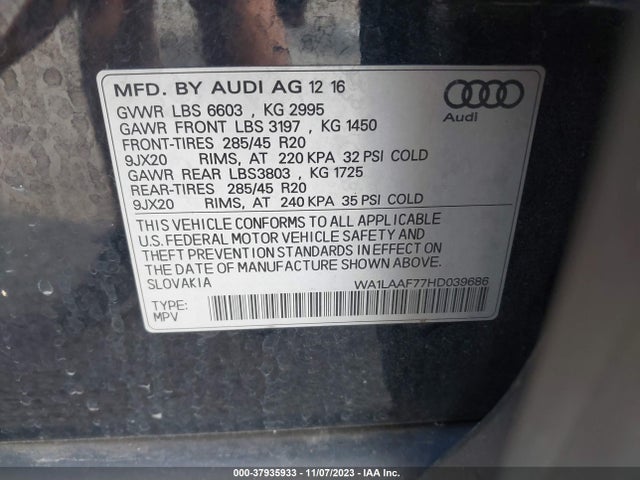 WA1LAAF77HD039686 Audi Q7 Premium Plus