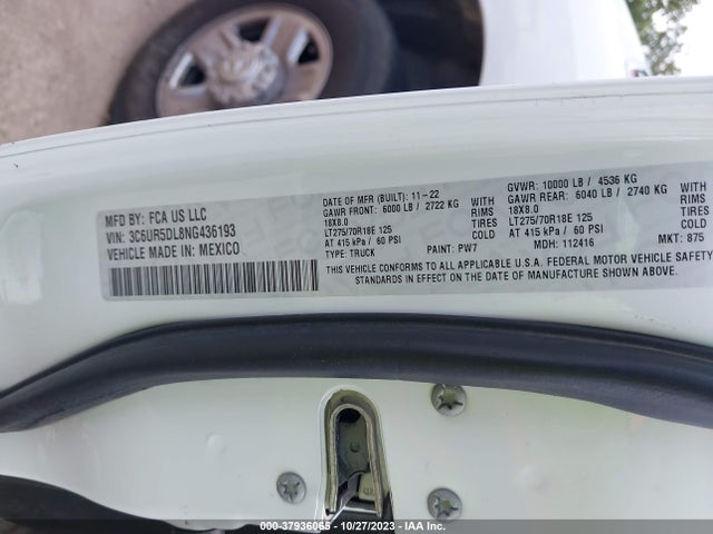 RAM 2500 Big Horn 2022 3C6UR5DL8NG436193 Image 9