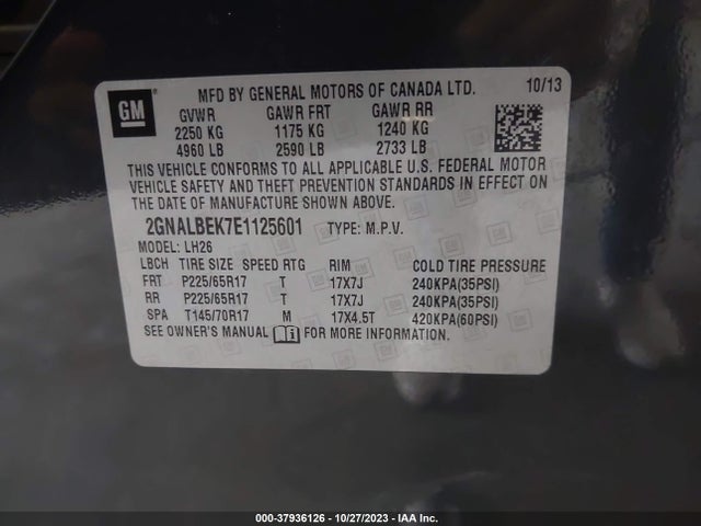 Chevrolet EQUINOX LT 2014 2GNALBEK7E1125601 Image 9