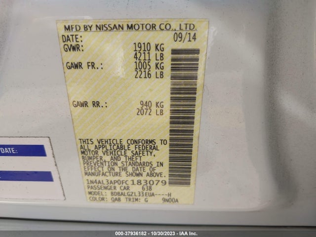 Nissan Altima 2.5 S 2015 1N4AL3AP0FC183079 Image 9