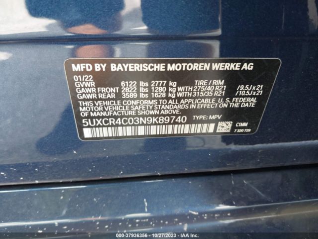 5UXCR4C03N9K89740 BMW X5 Sdrive40i
