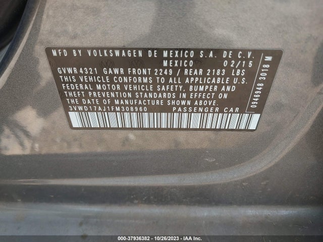 3VWD17AJ1FM308960 Volkswagen Jetta Sedan 1.8t Se