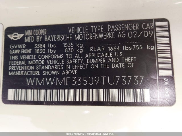 2009 MINI COOPER WMWMF33509TU73737 Photo 8