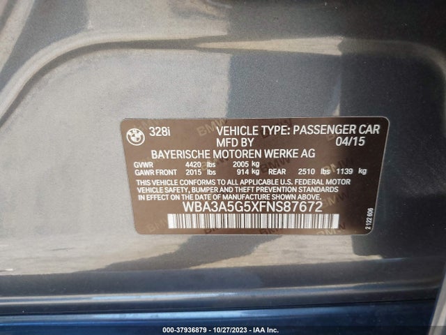 BMW 328I 2015 WBA3A5G5XFNS87672 Image 9