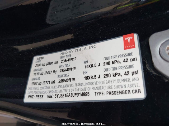 5YJ3E1EA8JF014995 Tesla Model 3 Mid Range/long Range