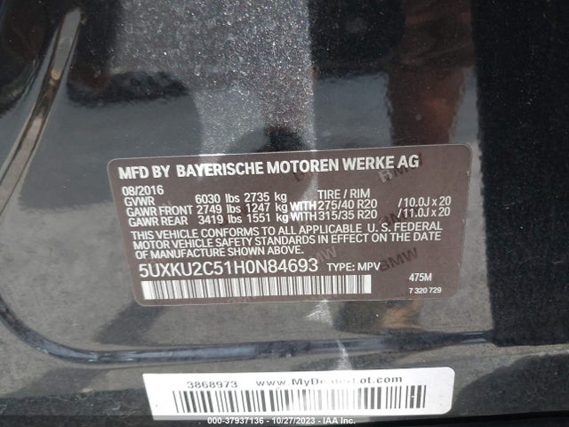 BMW X6 Xdrive35i 2017 5UXKU2C51H0N84693 Image 9